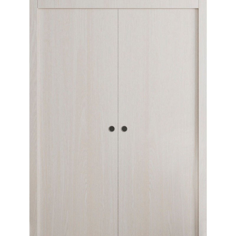 Portes coulissantes françaises à double poche - Essentiel 8001 frêne - Quincaillerie de rail - Portes intérieures modernes en bois massif pour chambre à coucher