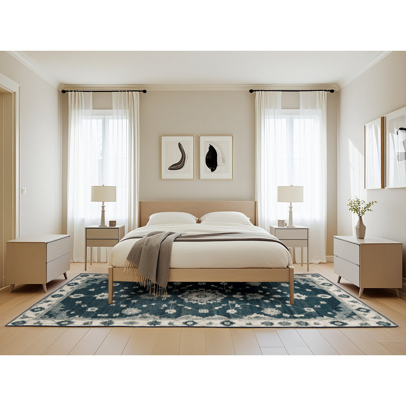 Tapis bleu lavé à la machine, Rectangle 5 pi x 8 pi