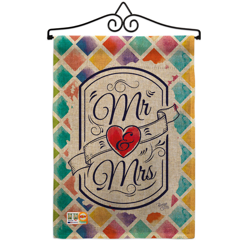 Drapeau de jardin en toile de jute en polyester 19 x 13 po Mr et Mme