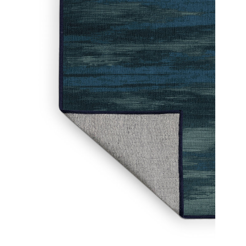 Tapis bleu abstrait lavable à la machine, Carré 7 pi