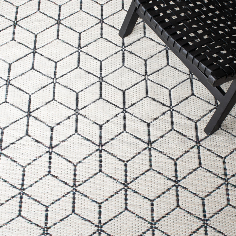 Datari Hand Loomed Nz Wool/Cotton Geometric Rug in Gray/Ivory, Rectangle 3' x 5'