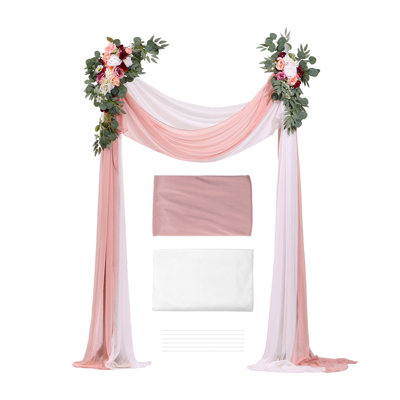Ensemble de fleurs artificielles pour arche de mariage, fleurs roses avec voilages (lot de 4) - 2 compositions florales, 2 rideaux, idéal pour la décoration de bouquets de cérémonie et de fond de réception.