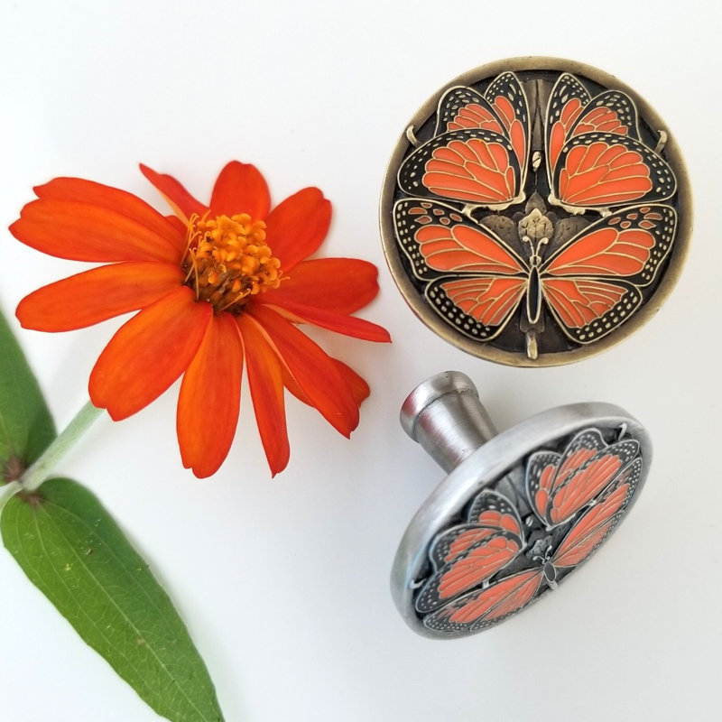 Pewter Enameled Round Butterfly Cabinet Knob with Mounting Hardware