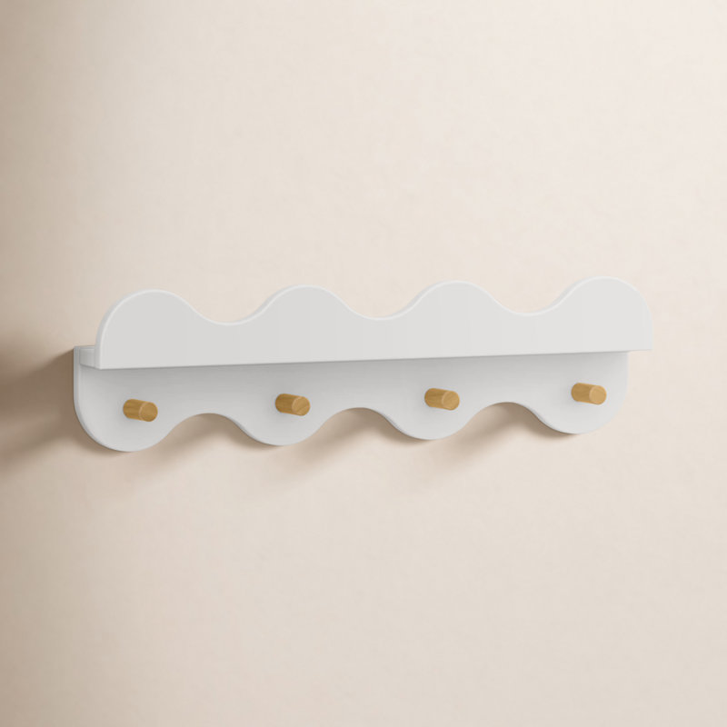 Lido Wave Bookshelf with Hooks, White/Honey