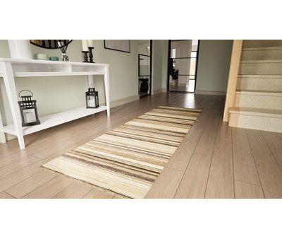 Runner Striped Wool Hand Knotted 70cm X 240cm Area Rug