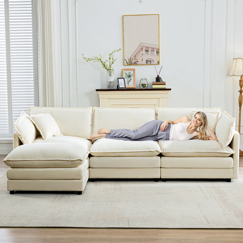 Latitude Run® Shamill 120'' Wide Chenille 2 layers Cloud Sofa Couch with Ottoman & Reviews | Wayfair