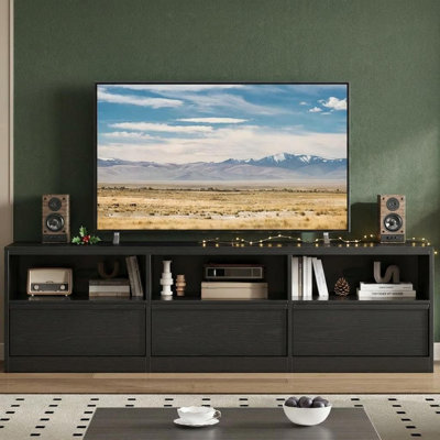 Mid-Century Modern TV Stand for 85 Inch TVs, Entertainment Center with 3 Drawers & Open Shelves, Gray
