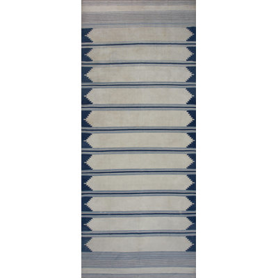 Ivory Antique Geometric Stripes Flatwoven Indian Cotton Dhurrie Gallery Rug