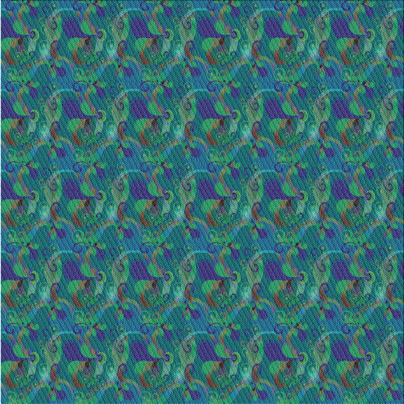 Tapis bleu / vert en laine, Carré 7 pi