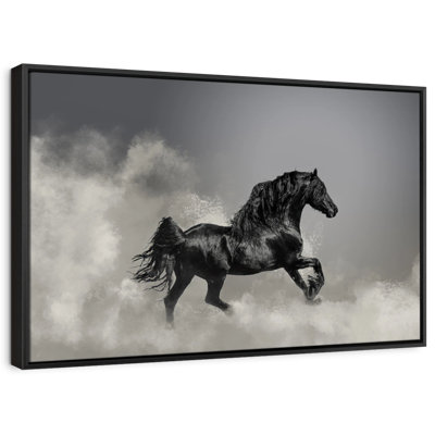 Galloping Black Friesian Horse Canvas Print