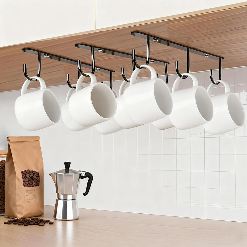 3 crochets pour armoires sous l'armoire, support de tasse adhésif et vis 2 façons