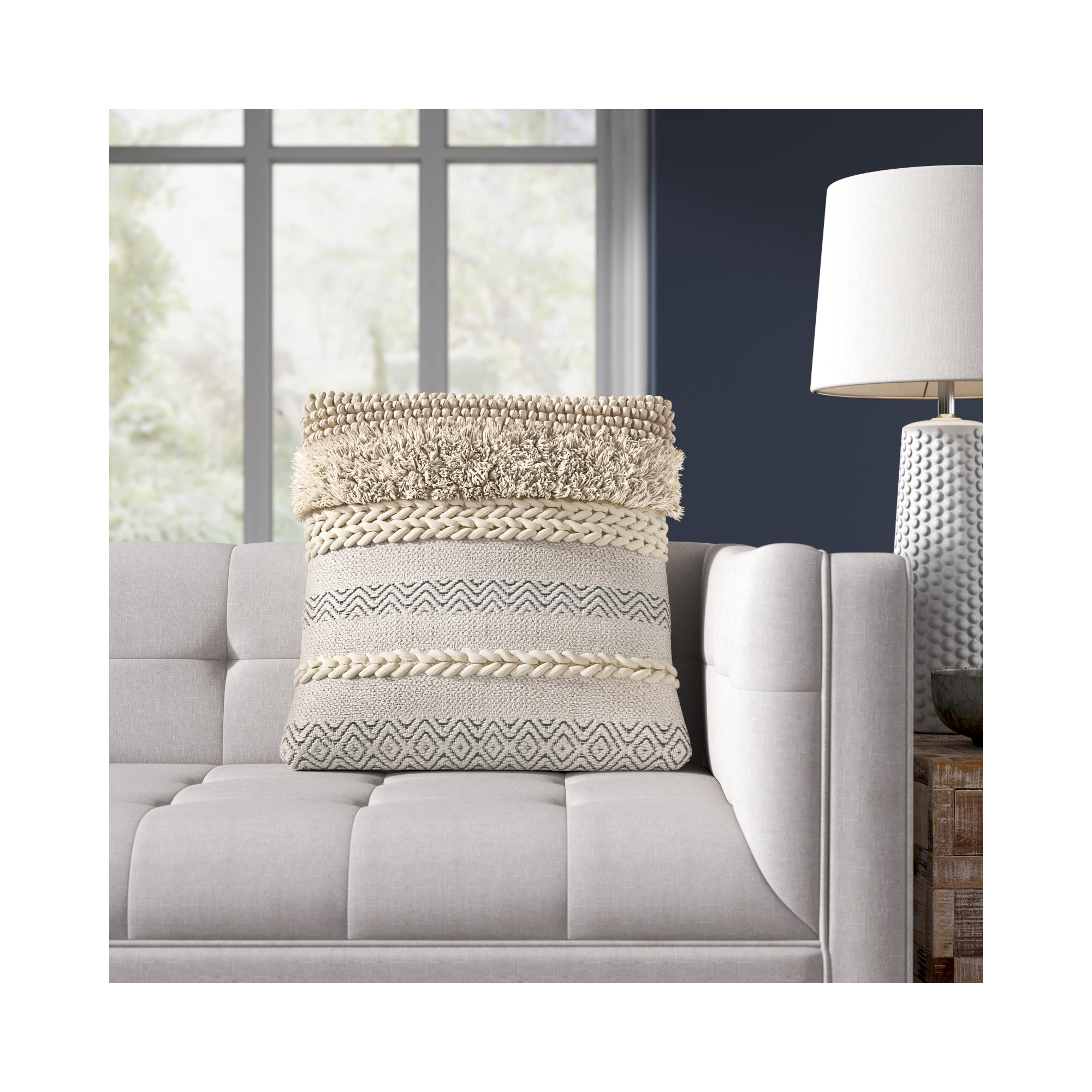 Venora Striped Cotton Throw Pillow, 20" x 20", Polyester/Polyfill