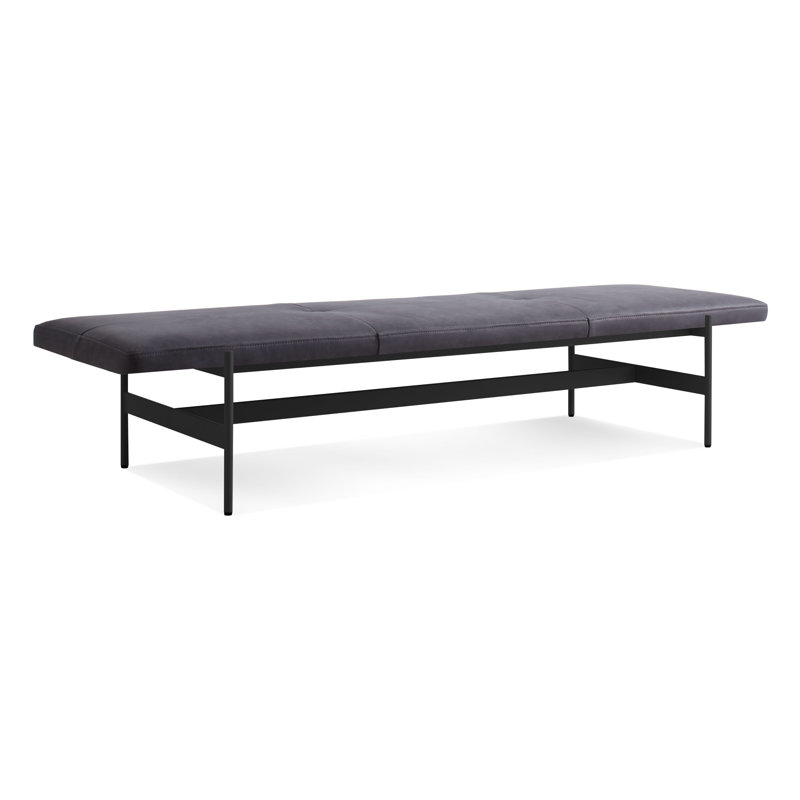 Daybench Leather Dining Bench, Ink Genuine Leather, Oblivion, 14" H x 75" W x 24" D