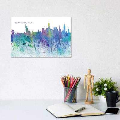 New York City Skyline Silhouette Impressionistic Splash by Markus & Martina Bleichner - Wrapped Canvas Gallery-Wrapped Canvas Giclée