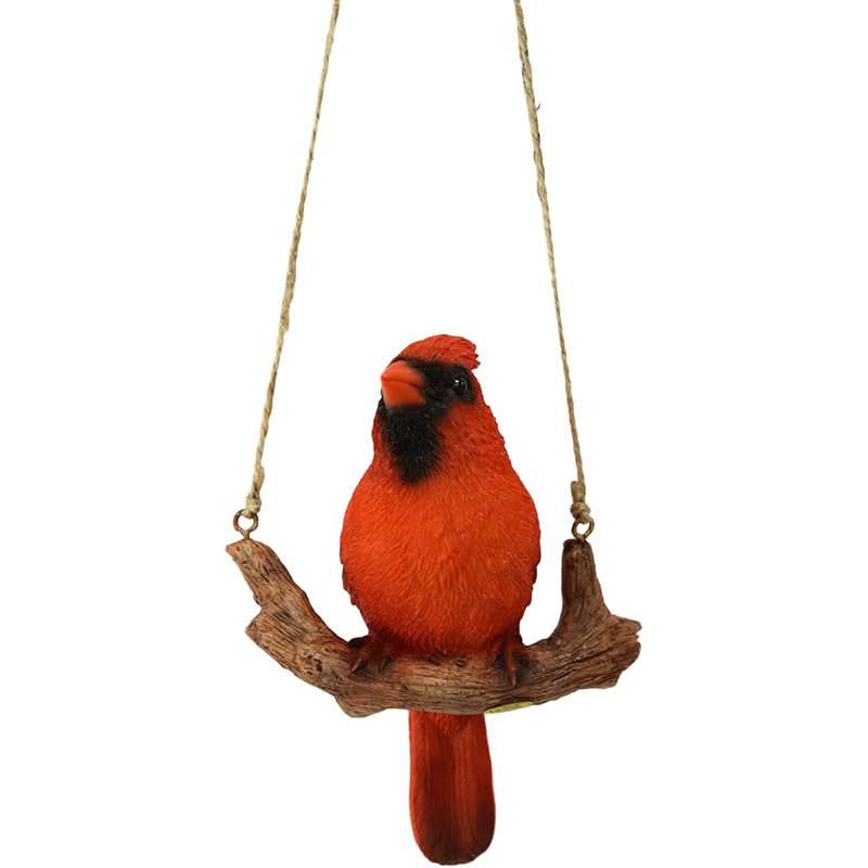 Red Hanging Cardinal on Branch Garden Figurine