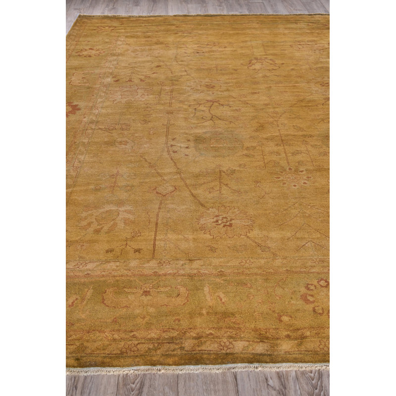 Handmade Red Floral Wool Rectangular Area Rug 11'9" x 14'4"