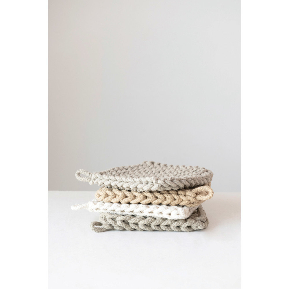 Creative Co-Op Crochet Collection Cotton Potholder Set Creative Co-Op