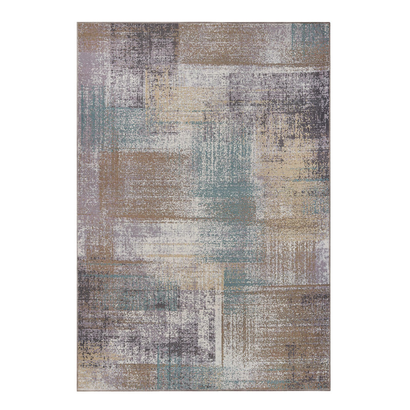 Kusinet Brushed Patchwork Distressed Abstract Modern Machine Washable Indoor Runner Rug, Rectangle 4' x 6'