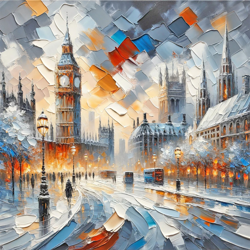 Winter Winter At Westminster - Vibast Impasto Big Ben et paysage urbain sur toile, H 30 po x l 30 po x P 1,5 po