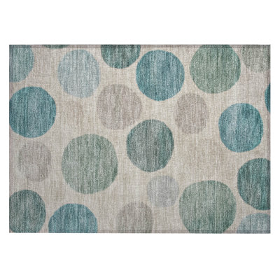 Machine Washable Indoor/Outdoor Xhevrie Teal Rug