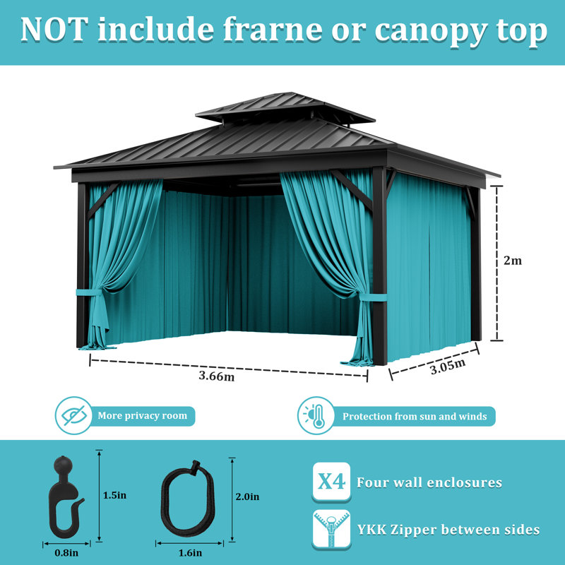 Rideaux à 4 panneaux latéraux pour pavillon de jardin, seulement rideaux, H 78,74 po x l 144 po x P 120 po, Bleu lac