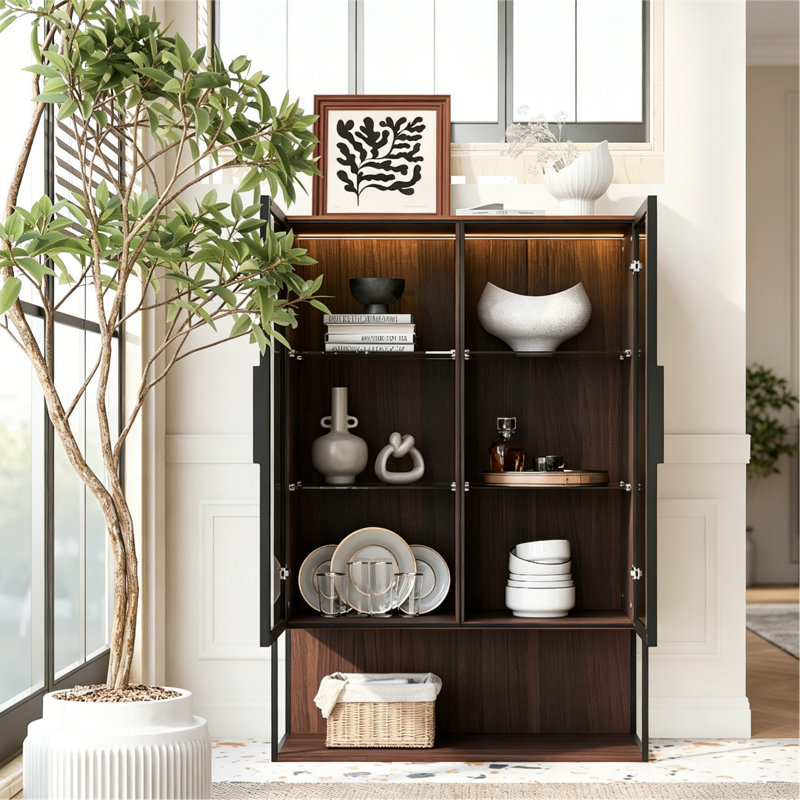 Grande vitrine de 51,2 pouces avec porte en verre trempé et éclairage DEL pour le salon