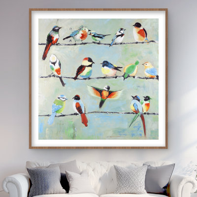Small Abstract Colorful Birds Print | Neo Mint Framed Decor