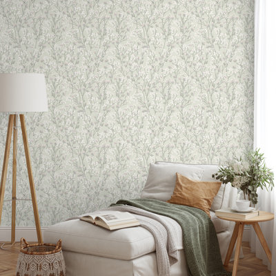 Papier peint gris et branches Blossom