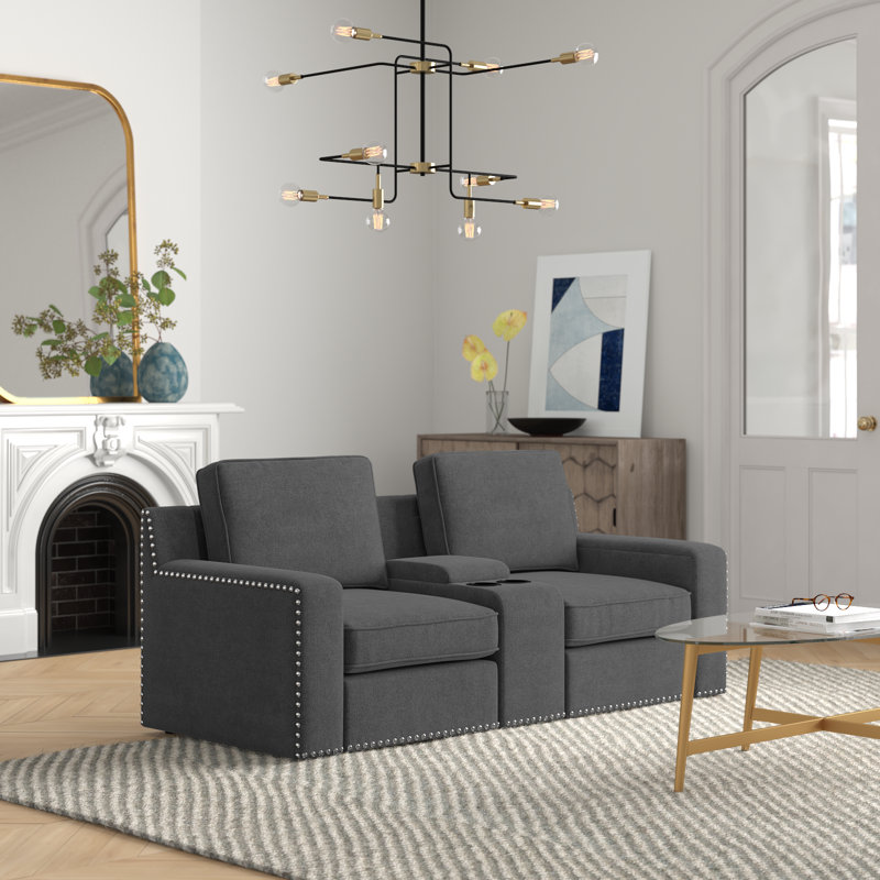 Upholstered Home Theater Seating with Cup Holder