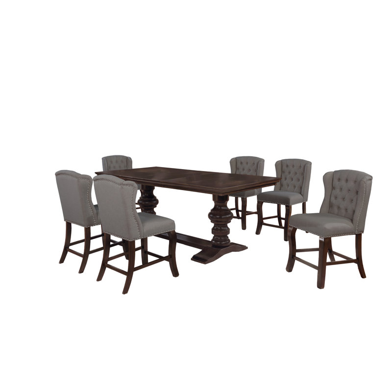 Sabin Extendable Double Pedestal Dining Set, Gray, 7