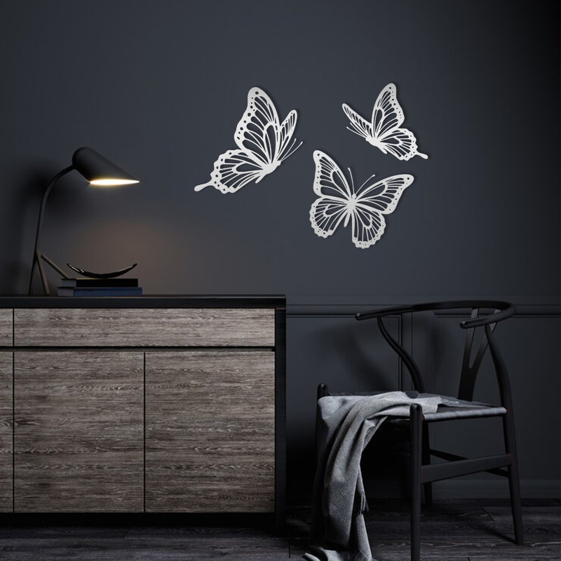 Butterfly Harmony, art mural, 24" + 22" + 22", Noir