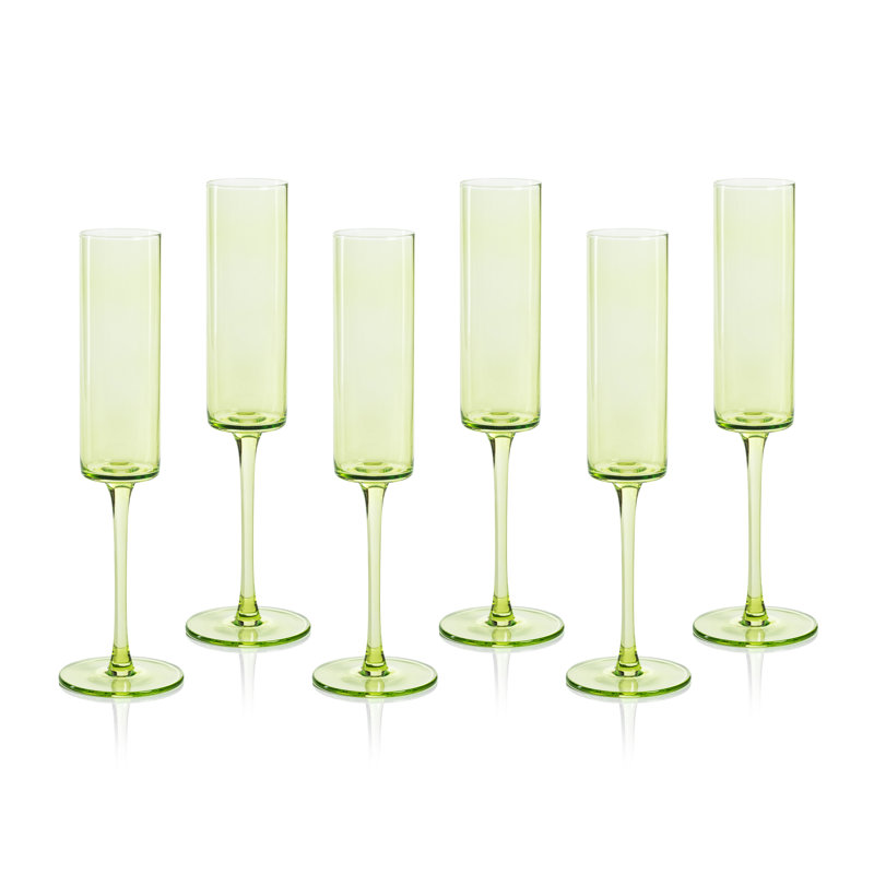 Bethannie Light Green Glass Champagne Flutes Set of 6