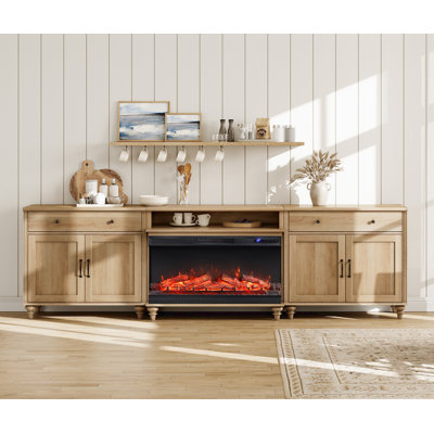 Sideboard Cabinet With 2 Drawers And 4 Doors, Vintage Wood Grain Design, Buffet Cabinet With With 36" Electric Fireplace, Coffee Bar For Dinning Room, by Red Barrel Studio