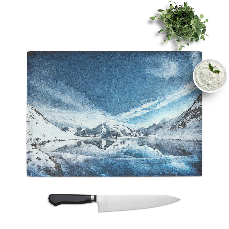 Tempered Glass Winter Mountain Reflection Cutting Board, 28.5 cm W x 20 cm L