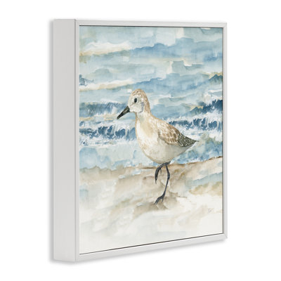 Balancing Sandpiper on Shore Framed Giclee, design by Nan