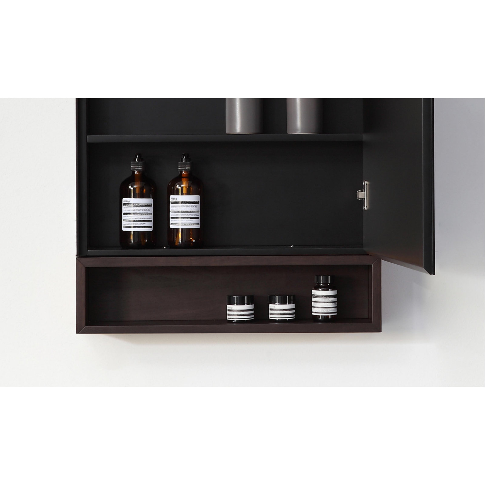 Selin Surface Medicine Cabinet, Matte Black/Dark Walnut