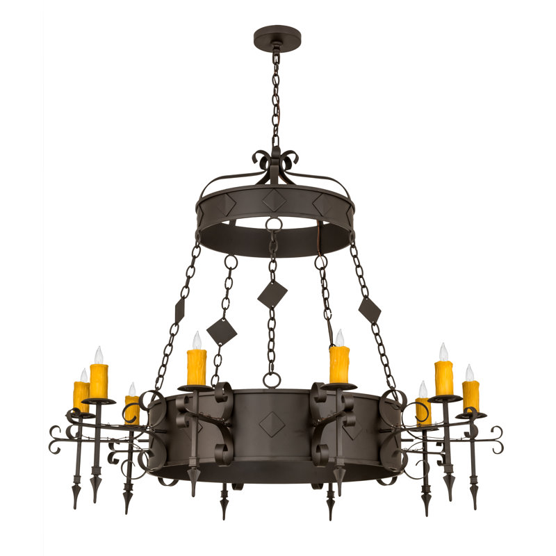 Lustre de roue de wagon de style bougie à 10 lumières avec accents en cristal Baysinger