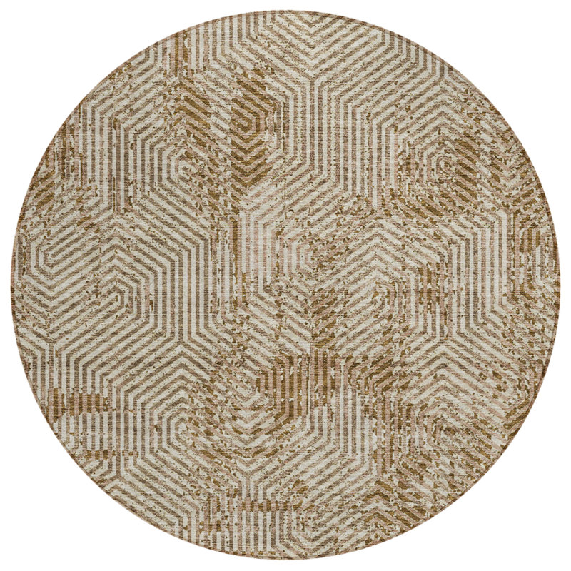 Maliana Washable Geometric Indoor / Outdoor Rug, Round 8'