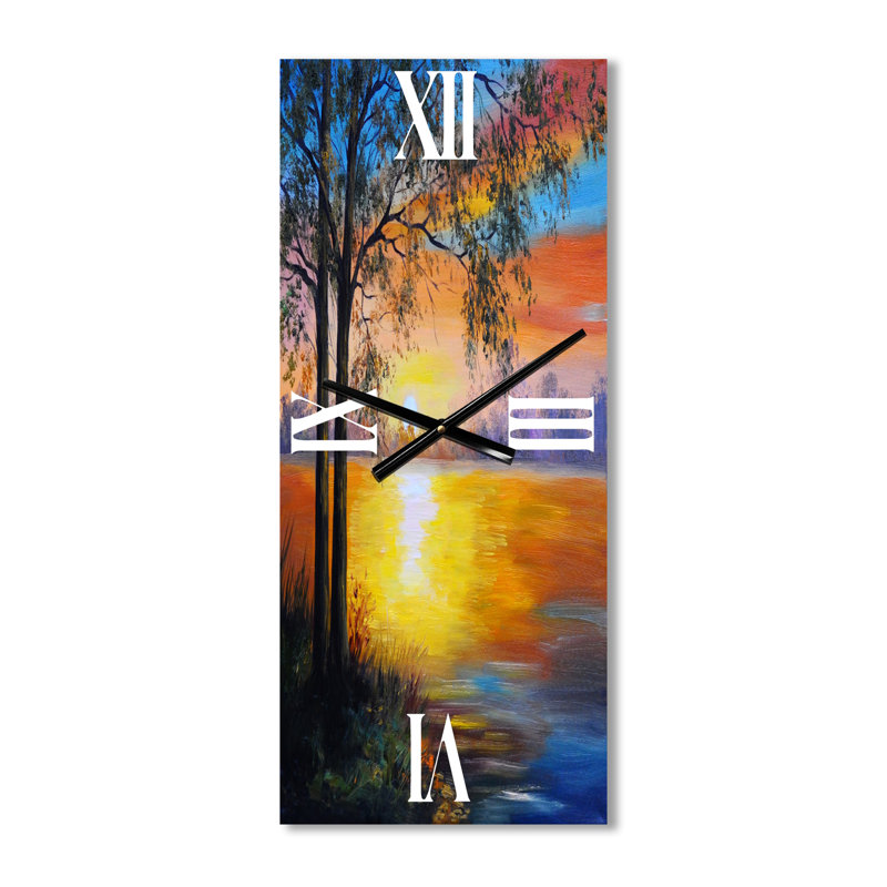 Horloge murale soirée arbre près du lac, Grand