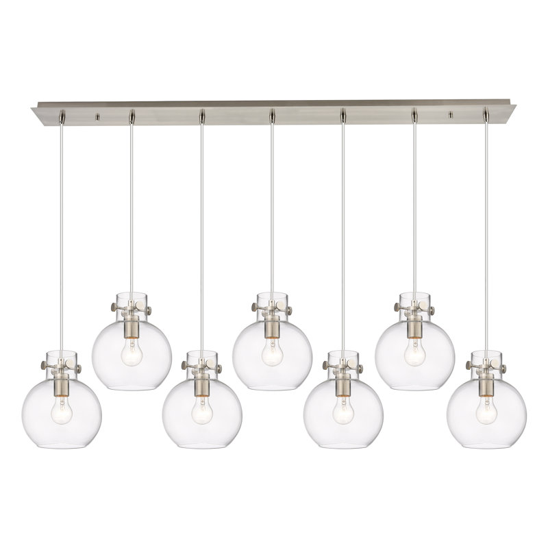Luminaire suspendu sphère 7 lumières Amrith, Transparent, Nickel satiné brossé