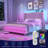 Milun Queen white Upholstered Platform Bed with Wingback and LED-1067191839-842941961