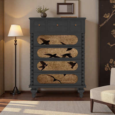 Commode vintage en bois massif avec poignées en cuivre