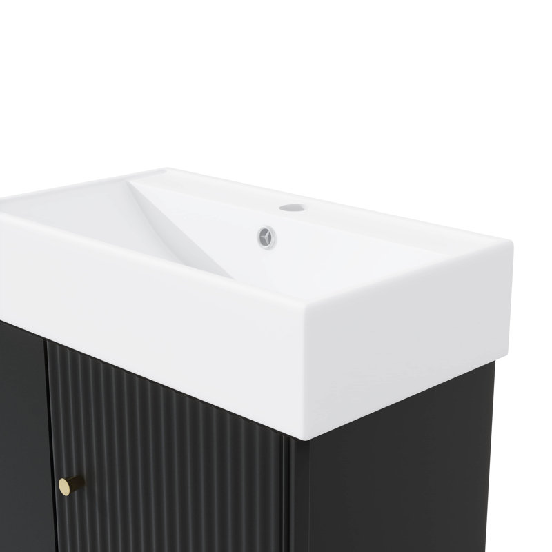 Meuble-lavabo mural 21,6 pouces avec évier et rangement ouvert à gauche, Black