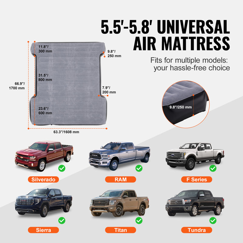 Gray and Black Inflatable Truck Bed Air Mattress with Pump