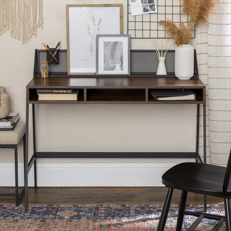 Arcadia Metal Base Writing Desk, Dark Walnut