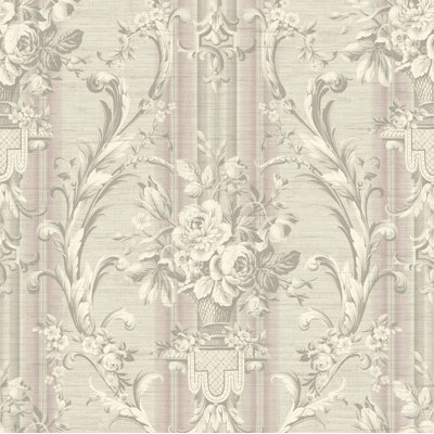 Rouleau de papier peint lisse à rayures florales L 33 pi x l 20,5 po Belden Wiltshire