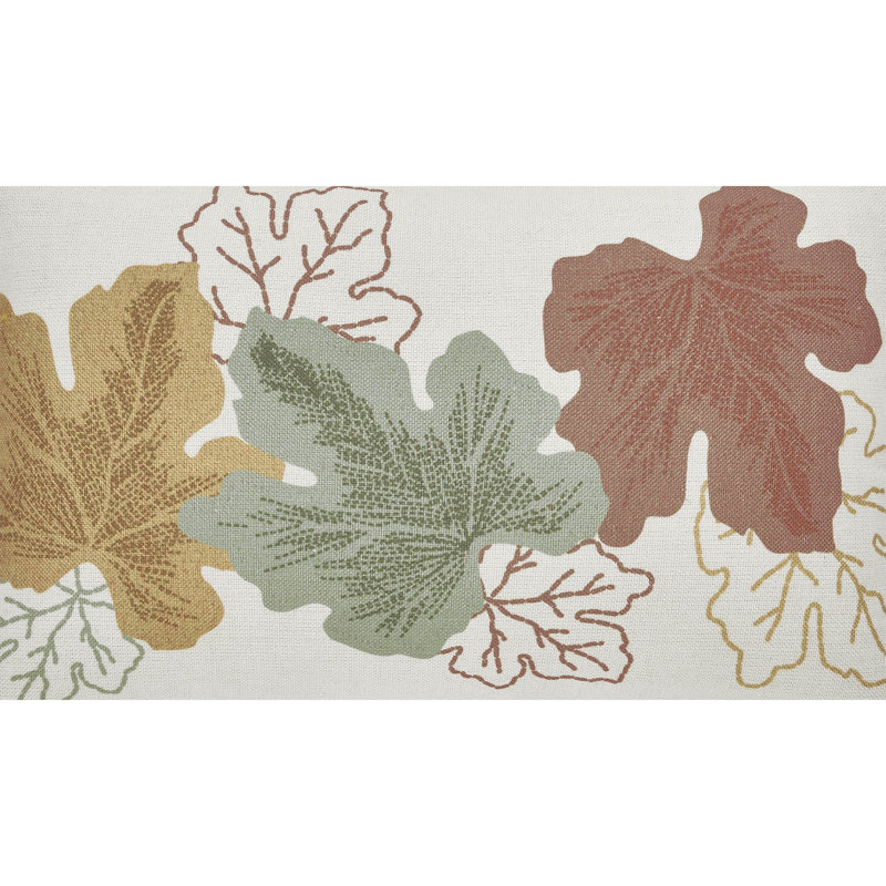 Farmhouse Embroidered Fall Leaves Lumbar Pillow