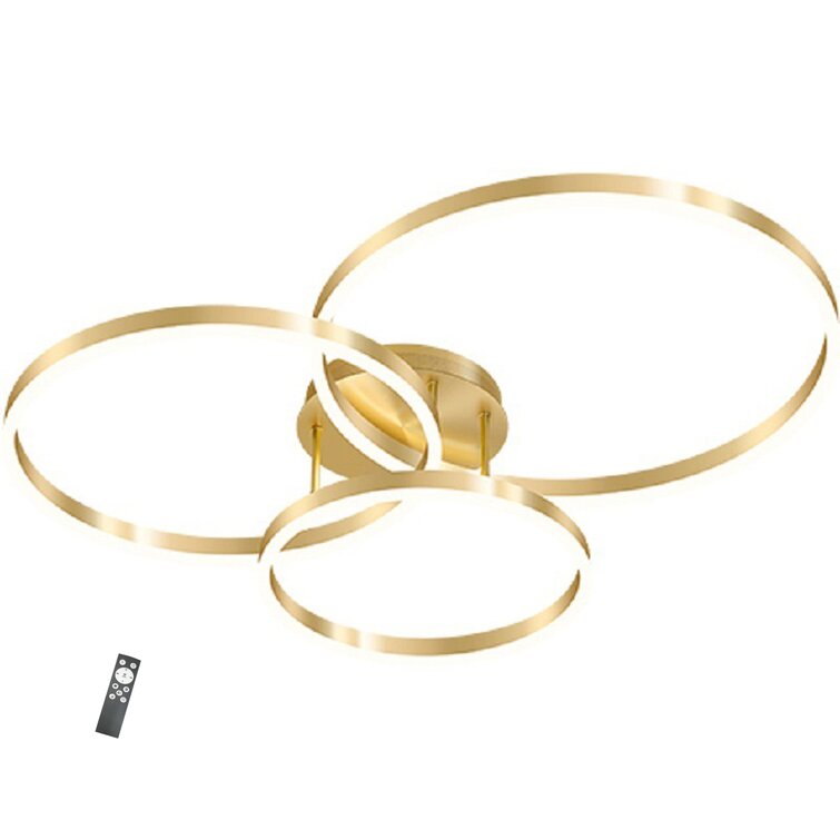 LED 50W Flush Mounted Lamp Rings Modern Style For Living Room Bedroom Dinning Room, Black And Gold Color, Dimming With Remote