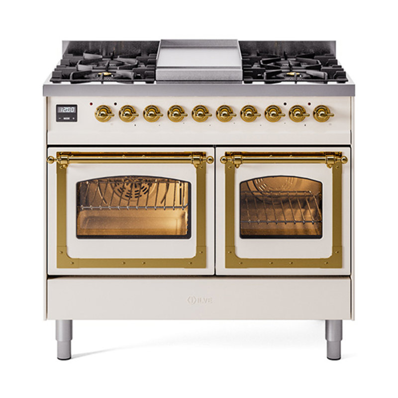 ILVE Nostalgie II Series Noblesse 40 inch Dual Fuel Range with 6 Sealed Burners, Griddle (Glass Door), Liquid Propane