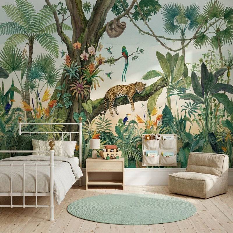 Papier peint léopard forêt tropicale, 100 po x 96 po, Non tissé